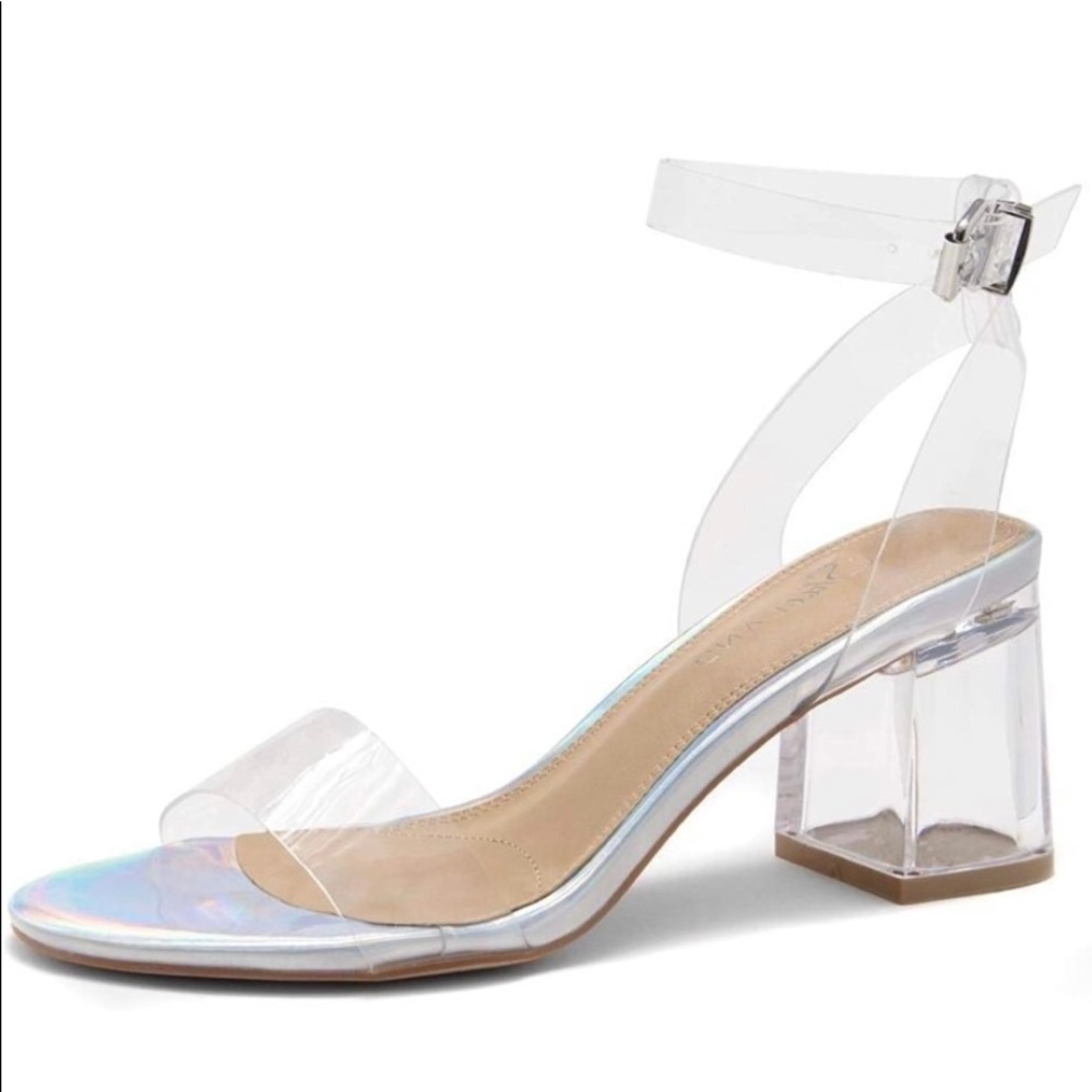 Open Toe Ankle Strap Chunk Low Clear Heel Sandals